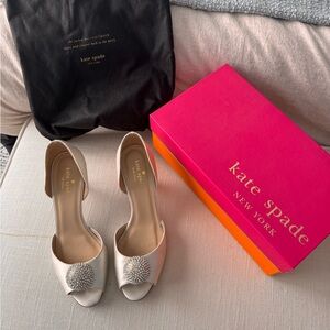 kate spade Ivory Peep-Toe Heels with Embellishment